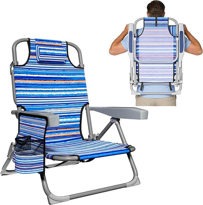 DIAMONDFORGE Lightweight Portable Beach Chair for Adults, 350 LBS Capacity Backpack Beach Chair, Reclining Beach Chair with 5-Position Lay Flat, Large Cup Holder for Beach Camping Sports, 1 Pack