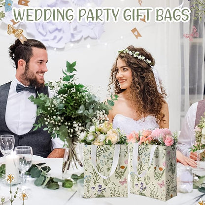 Supervitae 24 Pack Wildflower Theme Gift Bags Medium Goodie Floral Party Favor Bags Vintage Reusable Totes Non Woven Totes for Wedding Birthday Baby Shower Family Holiday Travel(9.8" x 7.9" x 3.9")