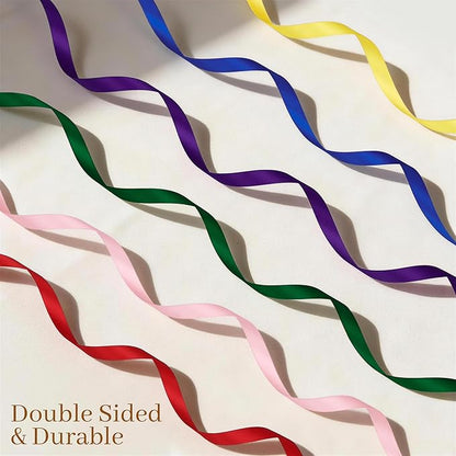 Rainbow Satin Ribbon Set – 20 Colors, 3/8" x 5 Yards Each, 100 Yards Total, Double-Faced Colorful Satin Ribbons for Gift Wrapping, Hair Bows, Wedding & Party Decorations, DIY Crafts