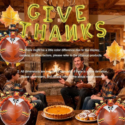 Thanksgiving Balloons Give Thanks Foil Balloon Letter Maple Leaf Turkey Balloons for Fall Harvest Themed Party Decoration Supplies Birthday Decoration Decor Ballons Arch Kits Party Balloon Set 15pcs