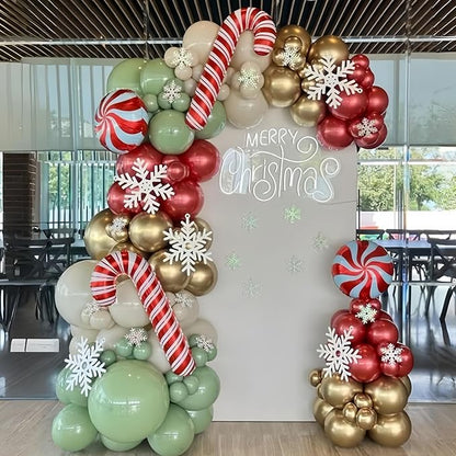 Christmas Balloon Garland Arch Kit, 111PCS Red Green Gold White Balloons with Lollipop Candy Cane Mylar Foil Balloon Arch for Xmas Party Holiday Wedding Birthday New Year Decorations