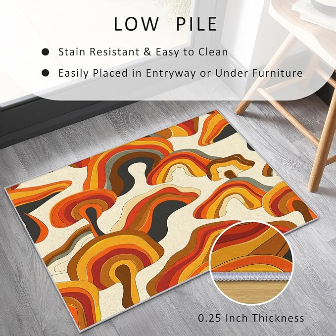 70s Retro Rug 5x7 Psychedelic Funky 1970s Abstract Pattern Area Rugs for Living Room, Bedroom, 70s Retro Home Decor Accessories Indoor Carpet, Non Slip & Machine Washable, GD0336
