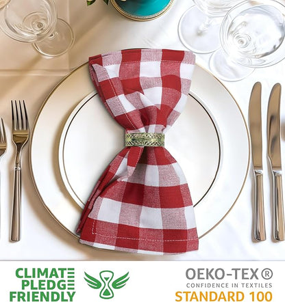 Urban Villa Cotton Dinner Napkins Set of 6, Highly Absorbent 20x20 Inches Premium Cloth Napkins Hotel Quality Reusable & Washable Table Dinner Napkins for Home & Weddings - Red/White, Checks