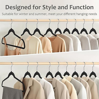 Whitmor Premium Velvet Hangers 50 Pack, Heavy Duty & Non-Slip Hangers with 360° Swivel Hooks, Space Saving Hanger, Durable Closet Organizers for Coats, Pants, Dresses, Black