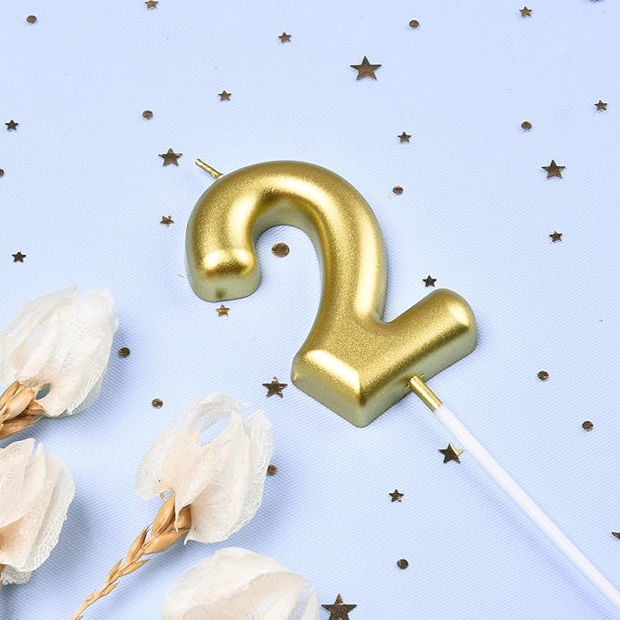 2.76 Inch Classical Gold 2 Number Birthday Candles, Gold Number Candles, Cake Number Candles, Party Celebration