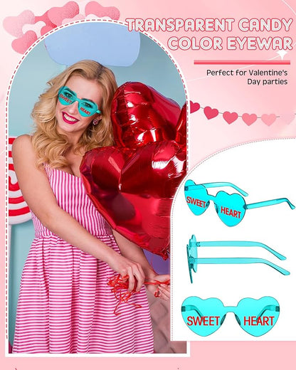 LEIFIDE 12 Pieces Valentine Heart Shape Rimless Fun Sunglasses Conversation Heart Glasses Eyewear for Wedding Party Favor