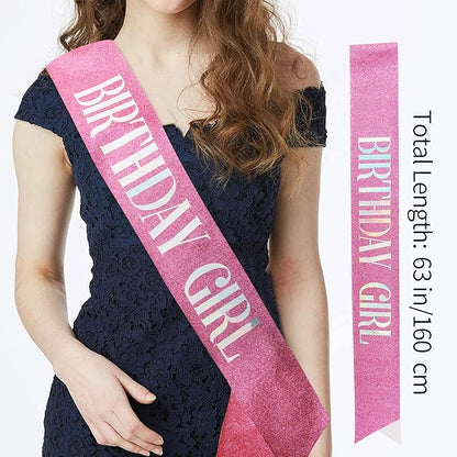 CIEHER Pink Birthday Crown and Sash Set, Women's Princess Birthday Accessory, One Size, Female, Girls