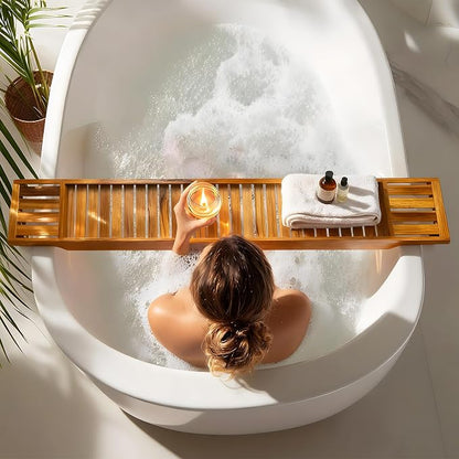 VaeFae Teak Bathtub Tray, Wooden Bath Caddy for Bathtub, Bath Tub Wood Table for Tub, 39.8" x 6" x 1.8"