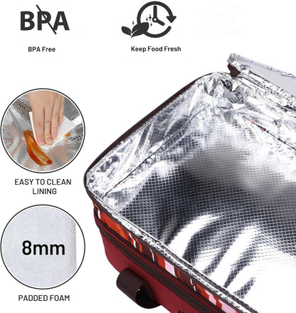 MIER Insulated Double Casserole Carrier Thermal Lunch Tote for Potluck Parties, Picnic, Beach, Fits 9 x 13 Inches Casserole Dish, Expandable by Mid Zipper, Burgundy