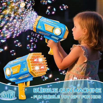 Deserthome Bubble Gun, 125 Holes Bubble Machine with Lights, Bubble Guns for Kids Ages 4-8 Year Old, Big Bubble Gun Blaster for Wedding, Easter Outdoor Toy Birthday Bubble Maker Party Favors (Blue)