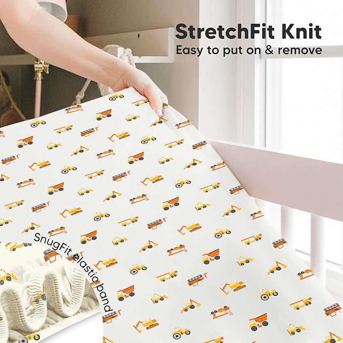 KeaBabies 2-Pack Baby Crib Sheets for Boys, Girls - 52x28 Viscose Derived from Bamboo Toddler Bed Sheets Neutral, Fitted Crib Mattress Cover for Standard Baby Bedding, Soft & Cozy (Construction)