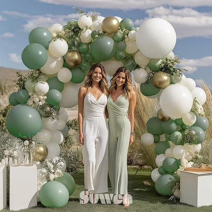 SUWEN Sage Green Balloons Arch Kit Garland 153Pcs Different Sizes of 18 10 5 Inch Latex Sage Olive Green Gold White Balloon Arch Kit Birthday Decorations for Gender Reveal Wedding Party