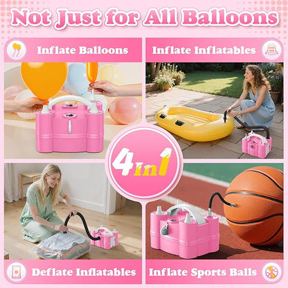LooLaa Balloon Pump 4-in-1 Electric Balloon Inflator with Triple Inflating Ports for All Balloons Air Filler Machine for Sports Balls Inflator Deflator for Inflatables