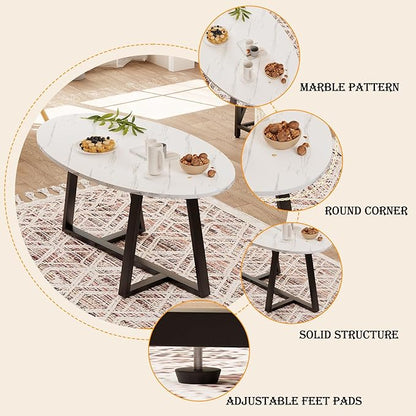 Wolawu Coffee Table Small Oval Table, Modern Center Tea Tables