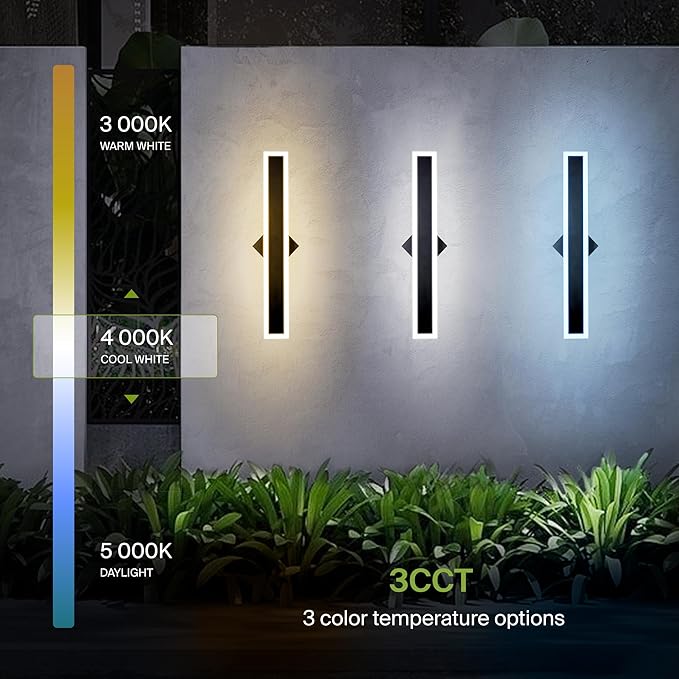 ASD LED 24" Long Wall Mount Light Fixture, Outdoor & Indoor Linear Sconce | 3CCT, Dimmable, Waterproof, Anti-Rust, ETL Listed | 24W 2000LM 3000-5000K 100-277V | Exterior Porch Lighting | Black