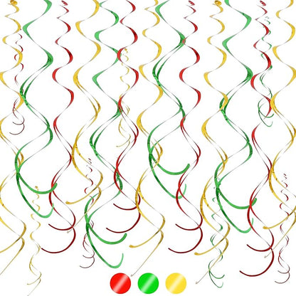 BEISHIDA Red Green Gold Hanging Swirls Party Decorations Plastic Streamer for Christmas Hanging Ornament Decorations, Christmas Wedding Graduation Party Supplies, Pack of 24