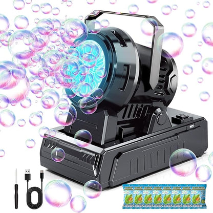 Bubble Machine – 10-Hole Automatic Bubble Blower, 20000+ Bubbles Per Minute, Plug-in or Battery Operated, Portable for Kids, Outdoor Parties, Weddings & Birthdays