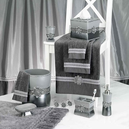 Avanti Linens - Accessory Set, Resin Tumbler, Toothbrush Holder, Soap Dish & Lotion Pump, Durable Bath Decor (Braided Medallion Collection, Granite)