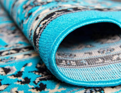 Unique Loom Sialk Hill Collection Area Rug - Washington (9' 10" x 13' 1" Rectangle Turquoise/Black)