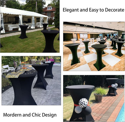 3 Pack Cocktail Spandex Tablecloth 32"x43" Cocktail Table Cover Fitted for High Top Round Table for Bar Wedding Birthday Party Banquet (Black)