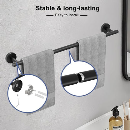 Matte Black Towel Bar, 18 Inch Towel Racks for Bathroom Wall Mounted, SUS304 Stainless Steel Bathroom Towel Holder, Total Length 20.4 Inch Towel Bars