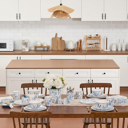 Bico Blue Garden Toile De Jouy Salad Plates Set of 4, 8.75 Inch Ceramic Dessert Plates for Salad, Appetizer, Side Dishes, Microwave and Dishwasher Safe, Gift for Housewarming and Thanksgiving