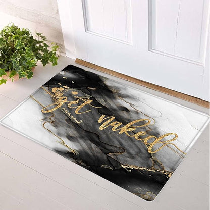 LB Black and Gold Marble Bathroom Rug Funny Quote Get Naked Non Slip Bath Mat Abstract Geometric Art Doormat Memory Foam Super Absorbent Floor Mats,24x16 Inch
