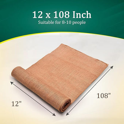 Burlap Table Runners (Pack of 6) – 12”x 108” - No-Fray Finished Edge Premium Quality Natural Table Runner – No Odor, Eco-Friendly Burlap Runner, Perfect for Rustic Table Decor and Other DIY Crafts
