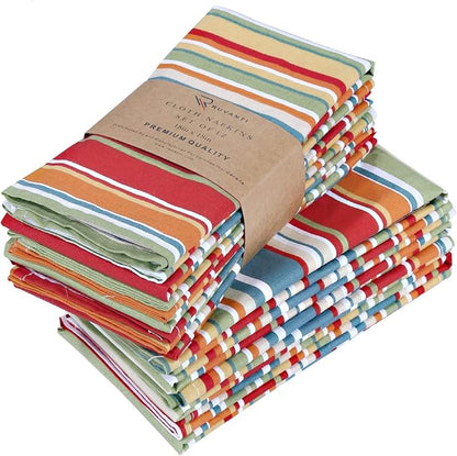 Ruvanti Cloth Napkins Set of 12 Cotton 100%, 20x20 Inches Napkins Cloth Washable, Soft, Absorbent, Cotton Napkin for Parties, Christmas, Thanksgiving, Weddings, Dinner NapkinsCloth - Multi Strip