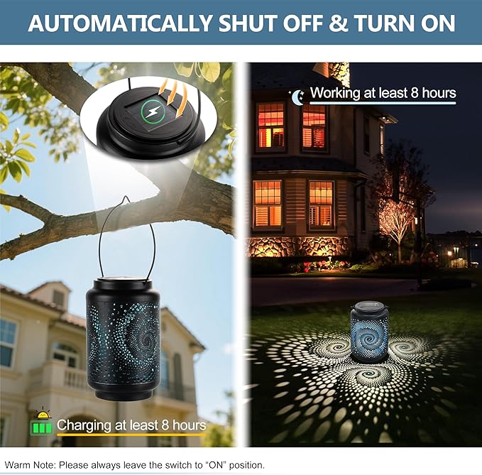 Solar Lanterns Waterproof Outdoor Hanging - 4 Packs Solar Powered LED Light with Blue Spiral, Pathway Landscape Lights for Garden, Patio, Backyard, Porch, Lawn, Mothers Day Gifts for Mom