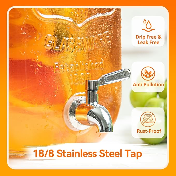 1-Gallon Glass Drink Dispenser for Parties - Beverage Dispenser with Stand and Stainless Steel Spigot | Lemonade, Sun Tea, Kombucha Jar