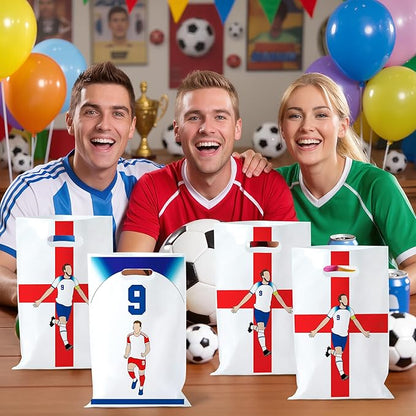 Andi Cppss Soccer Birthday Party Favor Bags - 50PCS Blue Red and White Soccer Goodie Snack Bags for Team Football Gift Bag for Snacks Football Treat Bag for Kids Birthday Game Celebration Party Favors