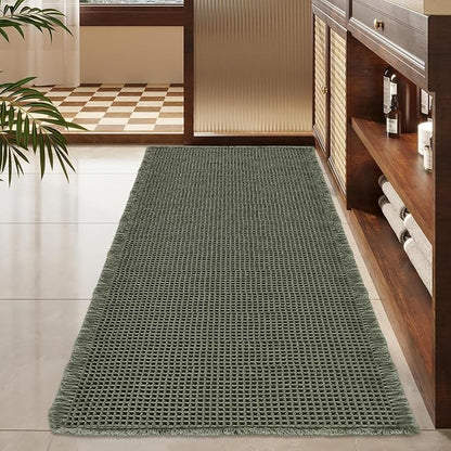 ZALL Waffle Bath Mat,Super Absorbent Non Slip Bathroom Rug,Dark Green 24x48inch,Machine Washable Ultra Soft Floor Mats