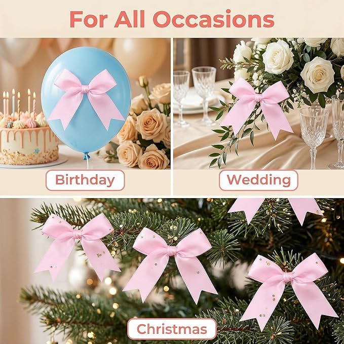 Pink Gift Wrap Bows – 100pcs 3.3 Inch Elegant Satin Bows for Gift Wrapping, Wedding Decor, Baby Shower, Party Decorations, Birthday, Christmas, Anniversary, DIY Crafts, Gift Bags