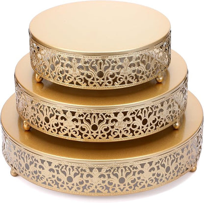 3 Pieces Golden Cake Stand Set, 8/10/12 Inch Round Metal Dessert Display Stand Decorative Cake Holder Cupcake Pastry Candy Display Plate for Wedding, Party, Birthday, Event