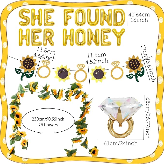 JeVenis She Found Her Honey Sign Bride to Bee Bridal Shower Decoration Balloons Backdrop Sunflowers Wedding Bride to Be Engagement Banner Props