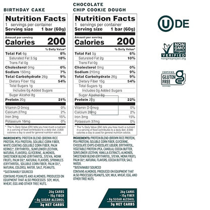 No Cow Vegan Protein Bars, Upgraded Brand Sampler Pack | 20g Plant Based Protein, Gluten Free, Dairy Free, Soy Free, Keto Friendly, Low Sugar, High Fiber Snack Bars | Pack of 12