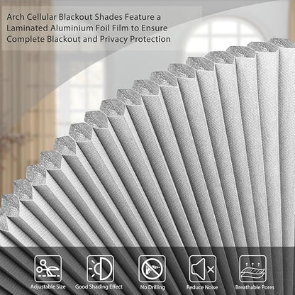 Arch Window Shade Blackout Cellular Shades Half Circle Moon Window Covering No Drill Honeycomb Cordless Blinds for Indoor Window Room Darkening Easy Install Light Blocking Blinds (1, White, 36x18inch)