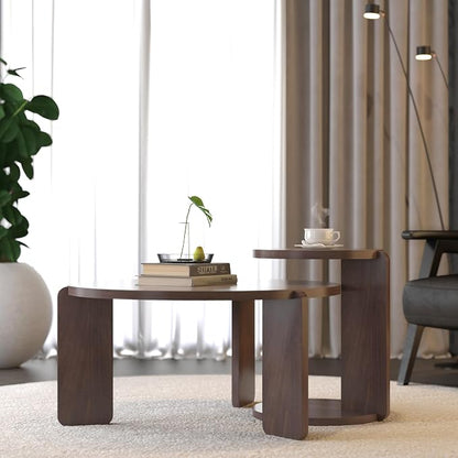 GDFStudio Round Nesting Coffee Table Set of 2, Modern Wooden Accent Side Table
