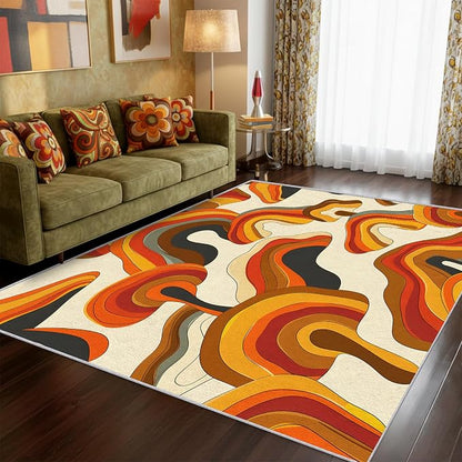 70s Retro Rug 5x7 Psychedelic Funky 1970s Abstract Pattern Area Rugs for Living Room, Bedroom, 70s Retro Home Decor Accessories Indoor Carpet, Non Slip & Machine Washable, GD0336