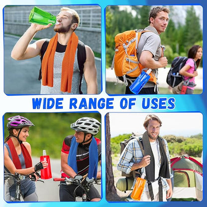 Teenyyou 48 Collapsible Water Bottles Bulk 16 oz with Carabiner Clip Cooling Towels 40'' x 12'' Reusable Leak Proof Water Bottles Mixed Color Ice Towel for Sports Biking Hiking Outdoor (6 Colors)
