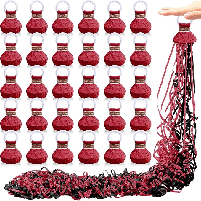 WinnerWhy 30 Pcs No Mess Confetti Poppers Hand Throw Streamers Party Poppers for Graduation 2026 Birthday Celebrations Wedding Engagement Bachelorette Party Supplies(Black and Wine Red)