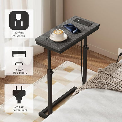 TUTOTAK End Table with Charging Station, Side Table, Tall Couch Table, Sofa