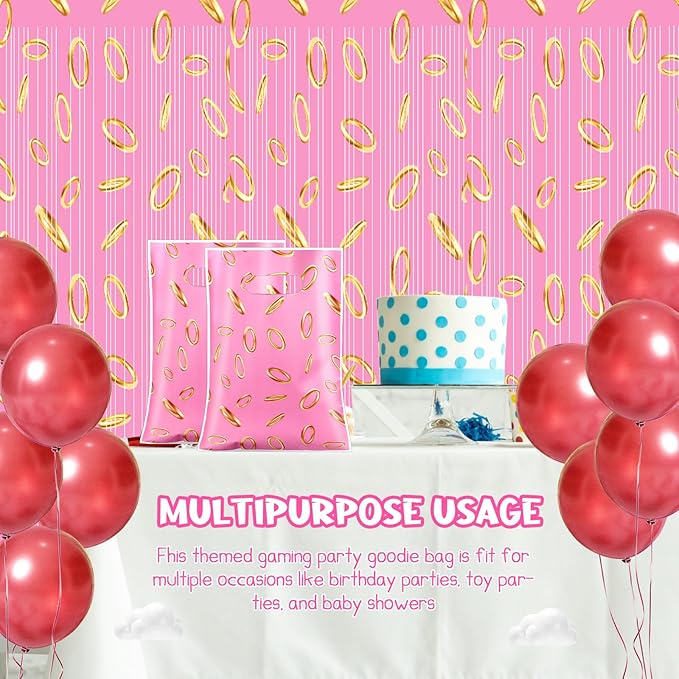 50 Pcs Birthday Party Favors Goodie Bags Cartoon Candy Gift Bags for Cartoon Theme Party Decorations Goodie Supplies Halloween Treat Bag Baby Shower Favors(Pink,Video Game)