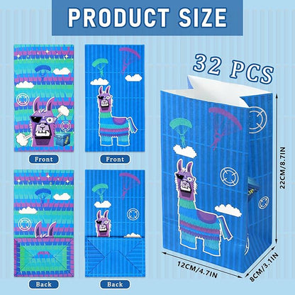 Haxpacal Video Game Party Gift Bags 32pcs Llama Themed Birthday Treat Bags for Video Game Llama Party Paper Bag Candy Snack Box Supplies, 8.6x4.7x3.2 in