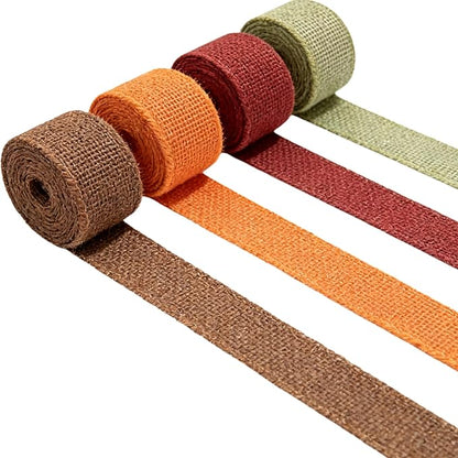 Meseey 7/8 Inch Fall Burlap Wired Ribbon Set, 4 Rolls Total 40 Yards Sage Green/Burgundy/Orange/Brown Solid Wired Edge Ribbon for Wreaths, Bows, Gift Wrapping, Thanksgiving & Halloween Decor