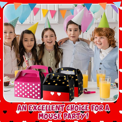 Marspark 24 Pack Black and Pink Mouse Cartoon Birthday Party Supplies, Paper Gift Boxes, Cartoon Candy Treat Boxes for Birthday Party Decorations (Black and Pink Pattern)