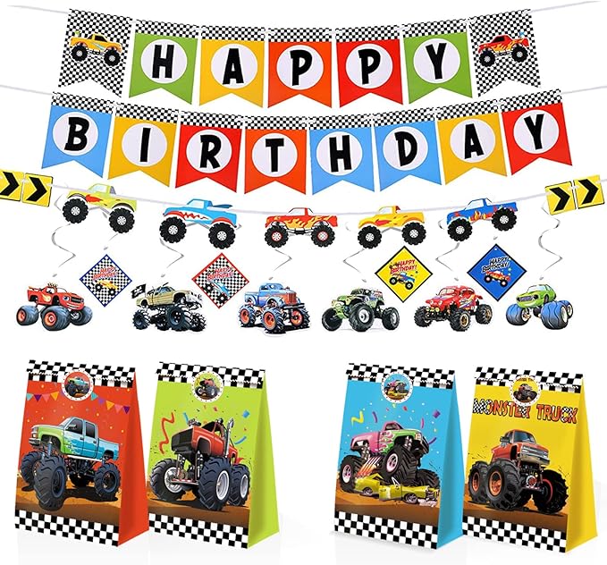 24pcs Monster Truck Goodie Bags - Monster Party Favors & Decorations for Boys' Birthday Parties