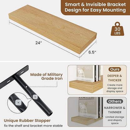 fuqing Floating Shelves for Wall, Wall Mounted Wood Floating Shelf