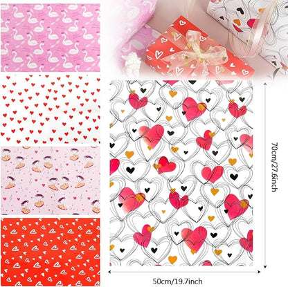 10 Sheets Pink Red Heart Birthday Gift Wrapping Paper, Valentine's Day Wrapping Paper Sheets for Women Girls, Gift Wrapping Paper for Birthday Mother’s Day Baby Bridal Shower Wedding, 19.7x27.6Inch